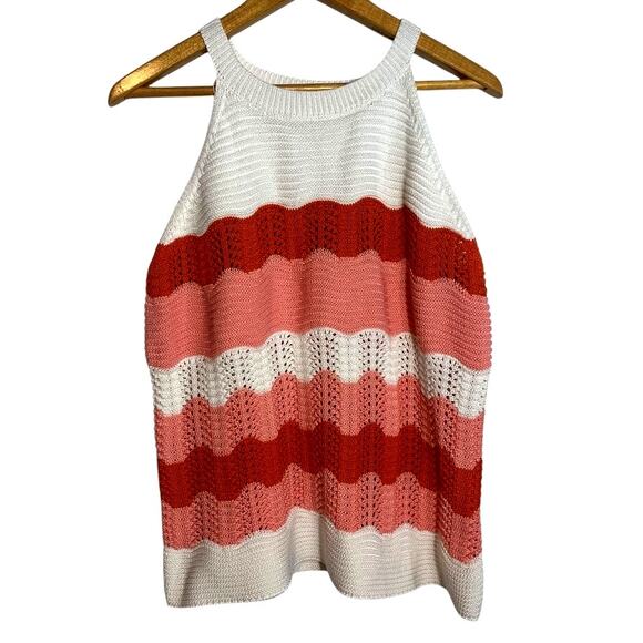 Unbranded Tops - Open Knit Crocheted Multicolor Stripe Sleeveless Sweater Tank Top Summer Top XL